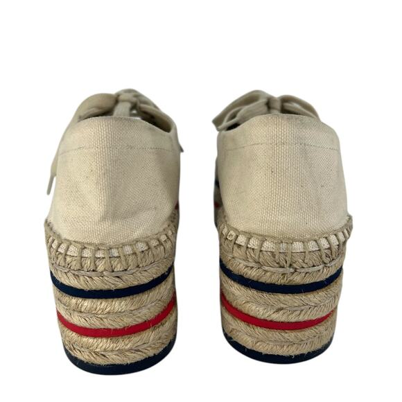 Gucci Cream Lace Up Canvas Logo Platform Espadrilles - Picture 14 of 16